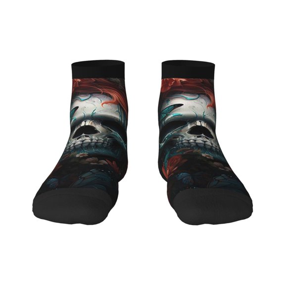 Fuzoiu Butterfly Flower Skull Print Adult Socks, Crew Moisture-wicking Socks, Unisex Cushion Crew Socks,Casual Sports Ankle Socks