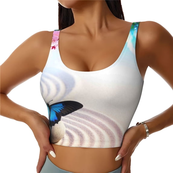 Fuzoiu Butterfly In Blossoms Zen Print Women's Sports Vest,U-Back Sports Tank,Gym Vests,Athletic Sleeveless Shirts,Exercise Undershirts,Yoga, Gym, and Dance Wear-Medium