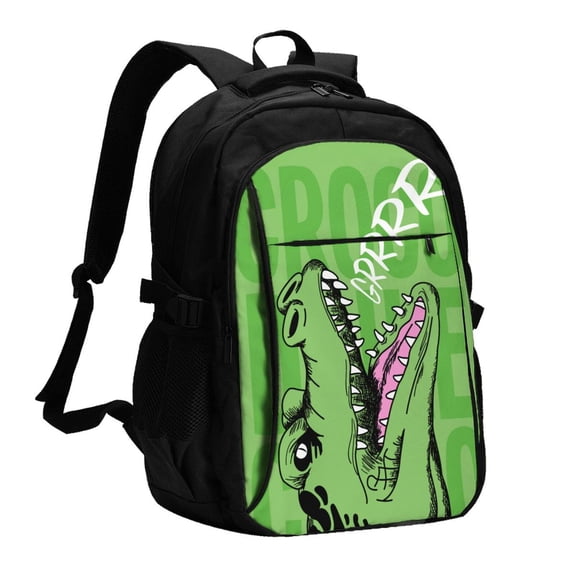 Fuzoiu CROCODILE HEAD Print USB Backpack with Charging Port,Laptop Backpack,Business Travel Durable Laptops Backpack, for School, Work, Travel & Outdoor Activities