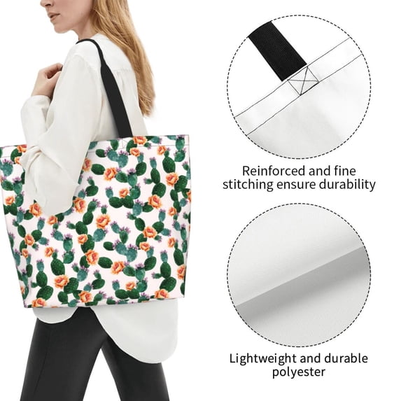 Fuzoiu Cactuses Print Tote Bags for Women,Shoulder Bag, Gym Tote,Top Handle Ladies Shoulder Bags for Work Beach Travel and Shopping Grocery