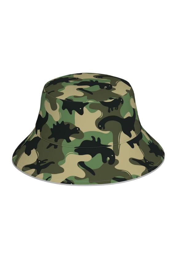Camouflage Dinosaur Print Reflective Bucket Hat,Outdoor Hat for Men and Women,Bucket Hat for Travel Fishing Hunting Summer Camp