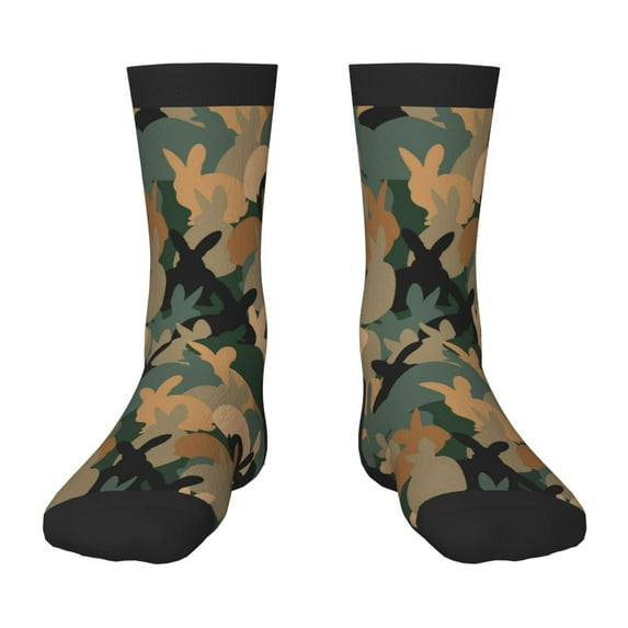 Fuzoiu Camouflage Rabbit Print Kids Socks For Boys Girls,Grip Crew Socks with Non Slip,Lightweight Stretch Crew Socks,Toddlers Crew Boot Socks