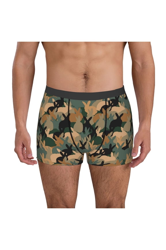 Camouflage Rabbit Print Men's Ultra Breathable Underwear,No Riding Up Boxer Briefs with ComfortFlexible Waistband-Medium