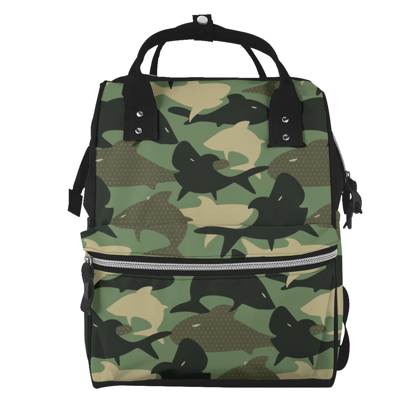 Fuzoiu Camouflage Shark Print Diaper Bag Backpack,Baby Essentials Travel Tote,Multi function Waterproof Diaper Bag, Travel Essentials Baby Bag - Unisex