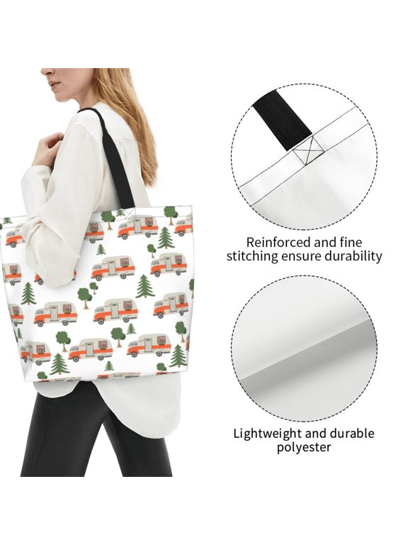 Fuzoiu Camp Van Print Tote Bags for Women,Shoulder Bag, Gym Tote,Top Handle Ladies Shoulder Bags for Work Beach Travel and Shopping Grocery
