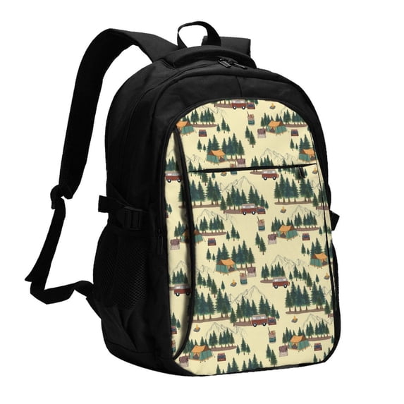Fuzoiu Camping Caravan 1 Print USB Backpack with Charging Port,Laptop Backpack,Business Travel Durable Laptops Backpack, for School, Work, Travel & Outdoor Activities