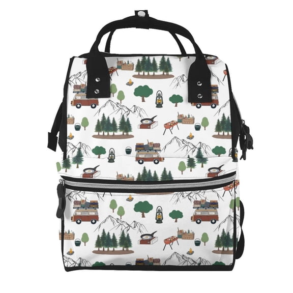 Fuzoiu Camping Caravan 2 Print Diaper Bag Backpack,Baby Essentials Travel Tote,Multi function Waterproof Diaper Bag, Travel Essentials Baby Bag - Unisex