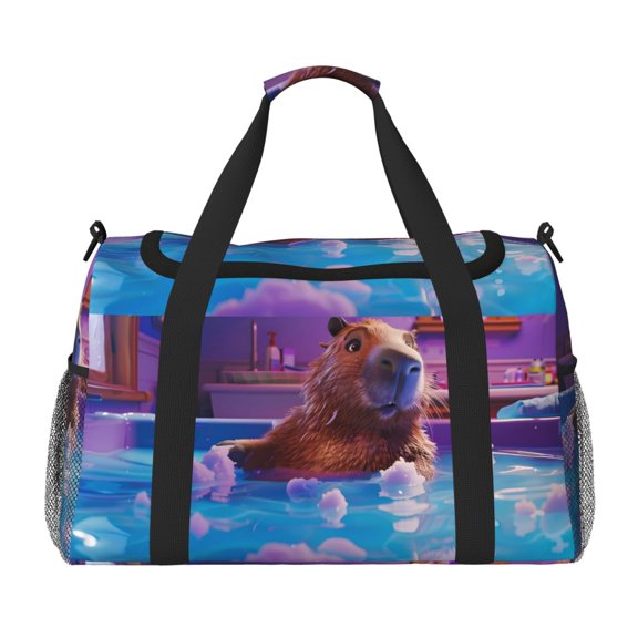 Fuzoiu Capybara Bathtub Fun Print Travel Duffle Bag,Carry On Tote Bags,Duffel Bag,Sport Gym Bag, Hospital Bag for Labor and Delivery, Overnight Bag,Luggage Bag