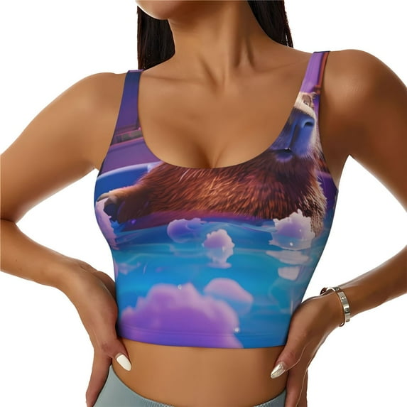 Fuzoiu Capybara Bathtub Fun Print Women's Sports Vest,U-Back Sports Tank,Gym Vests,Athletic Sleeveless Shirts,Exercise Undershirts,Yoga, Gym, and Dance Wear-Medium