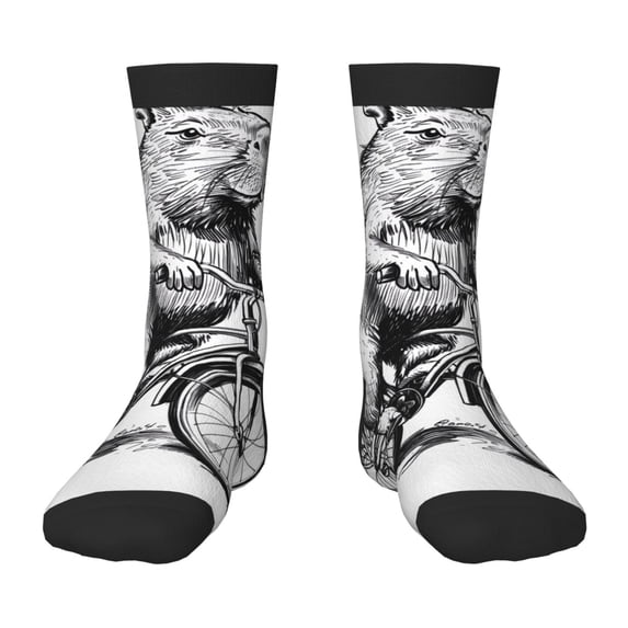 Fuzoiu Capybara Riding Bicycle Print Kids Socks For Boys Girls,Grip Crew Socks with Non Slip,Lightweight Stretch Crew Socks,Toddlers Crew Boot Socks