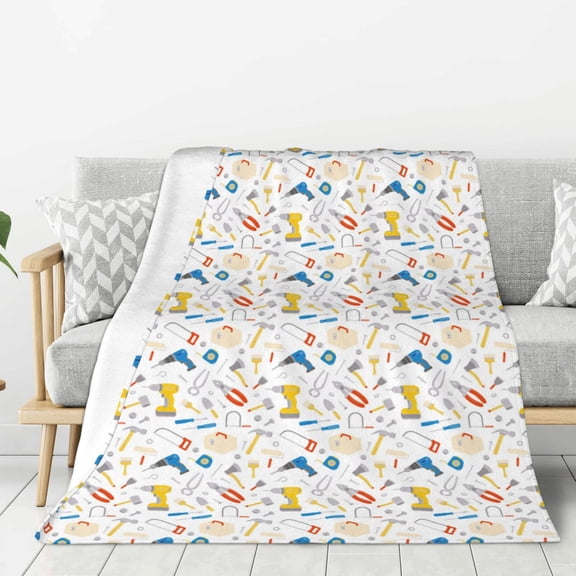 Fuzoiu Carpenter tools Print Flannel Throw Blanket,Light Weight Warm Decorative,Throw Blanket Cover for Sofa, Couch, Bedroom,Travel-60"x50"