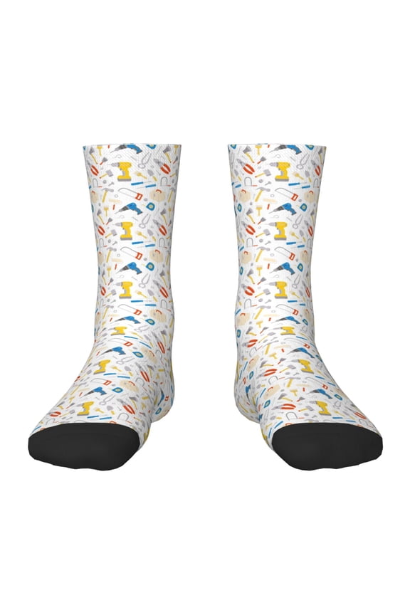 Carpenter tools Print Kids Socks For Boys Girls,Grip Crew Socks with Non Slip,Lightweight Stretch Crew Socks,Toddlers Crew Boot Socks