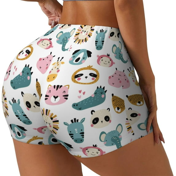 Fuzoiu Cartoon Animals Print Women's Workout Shorts,Workout Biker Shorts Women,Exercise Fitness Shorts,Scrunch Short, Athletic Shorts for Gym Yoga Running Sport Active-Medium