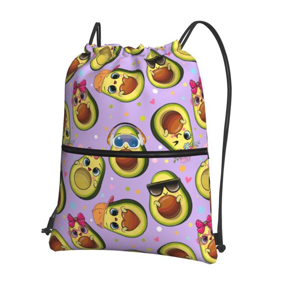 Fuzoiu Cartoon Avocados Print Drawstring Backpack Water Resistant String Bag Sports Sackpack Gym Sack for Men Women