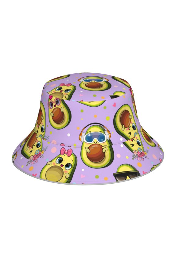 Cartoon Avocados Print Reflective Bucket Hat,Outdoor Hat for Men and Women,Bucket Hat for Travel Fishing Hunting Summer Camp