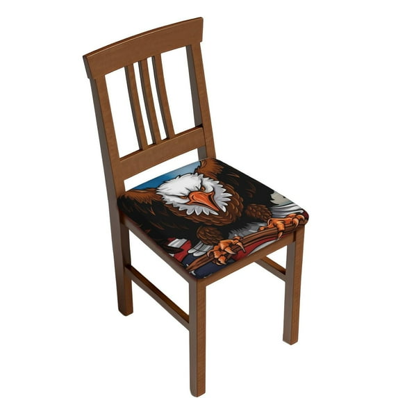 Fuzoiu Cartoon Bald Eagle USA Print Square Cushion Cover,Couch Cushion Covers, Stretch Seat Slipcover for Dining Chairs, Banquets, and Home Decor-Six Piece