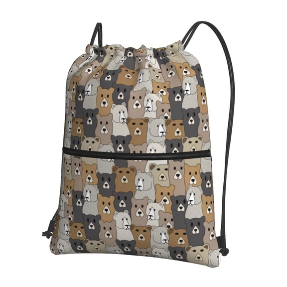Fuzoiu Cartoon Bear Print Drawstring Backpack Water Resistant String Bag Sports Sackpack Gym Sack for Men Women