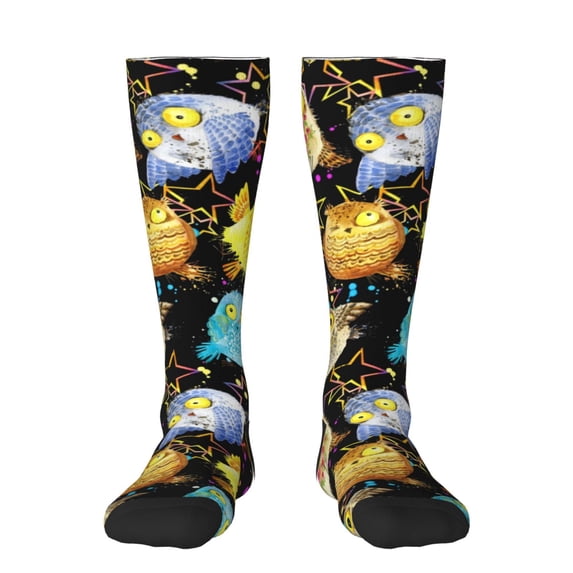 Fuzoiu Cartoon Bird Owl Print Adult Stockings,Crew Socks,Unisex Fashion Socks, Casual Sports Socks,Comfortable Crew Socks for Everyday Wear and Sports