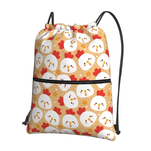 Fuzoiu Cartoon Chicken Print Drawstring Backpack Water Resistant String Bag Sports Sackpack Gym Sack for Men Women