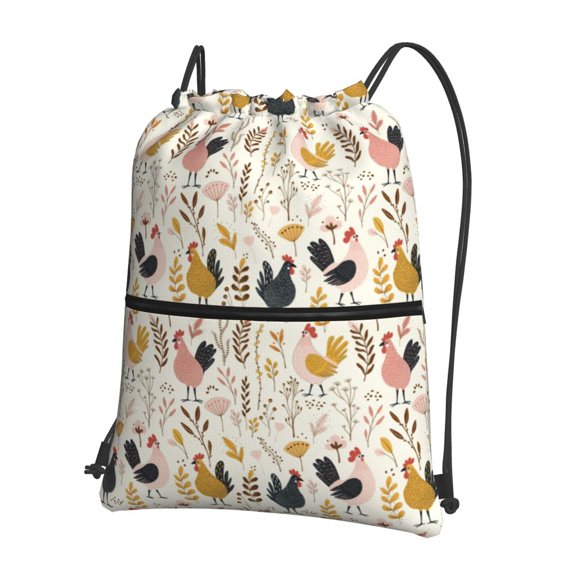 Fuzoiu Cartoon Chickens Print Drawstring Backpack Water Resistant String Bag Sports Sackpack Gym Sack for Men Women