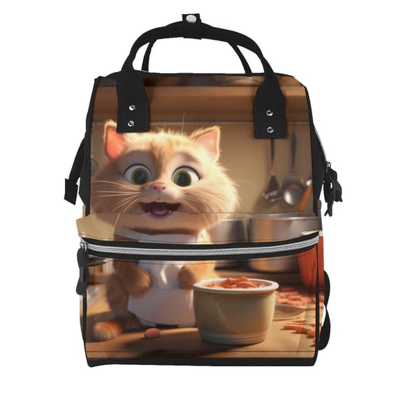Fuzoiu Cartoon Cooking Cat Print Diaper Bag Backpack,Baby Essentials Travel Tote,Multi function Waterproof Diaper Bag, Travel Essentials Baby Bag - Unisex