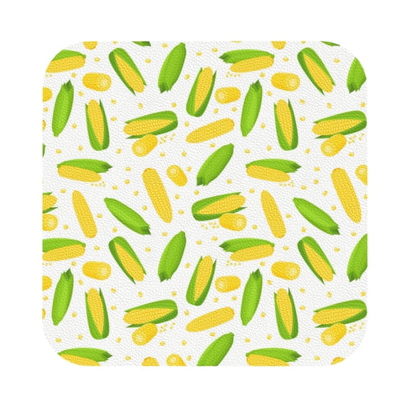 Fuzoiu Cartoon Corn Print Leather Coasters Set,Drink Coasters Set of 6,for Tabletop Protection, Durable PVC Coasters,Home Décor and Housewarming Gift,Square