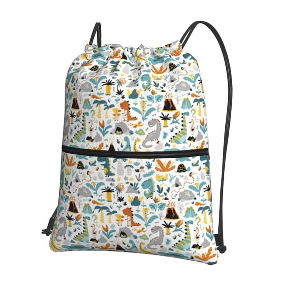 Fuzoiu Cartoon Dinosaur Print Drawstring Backpack Water Resistant String Bag Sports Sackpack Gym Sack for Men Women