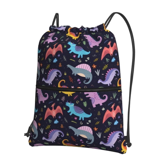 Fuzoiu Cartoon Dinosaur Print Drawstring Backpack Water Resistant String Bag Sports Sackpack Gym Sack for Men Women