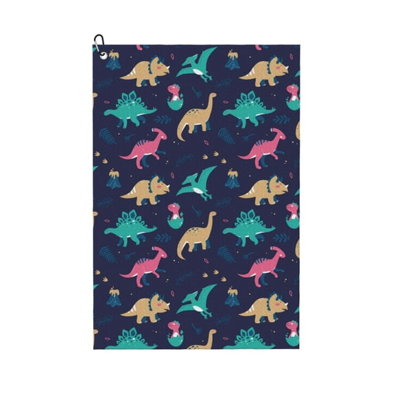 Fuzoiu Cartoon Dinosaur Print Golf Towel, Microfiber Golf Towels for Golf Bags with Clip,16" x 24" Portable Golf Towel,Best Gifts for Father Men Golf Fan Golfer