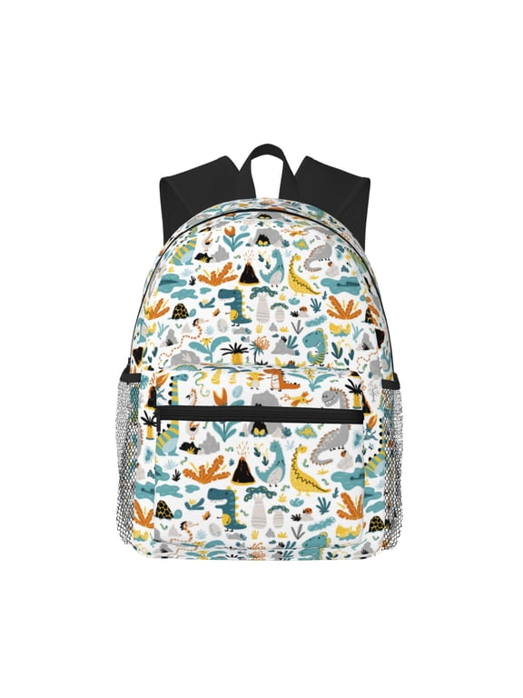 Cartoon Dinosaur Print School Backpack for Teens,Large Bookbag,Lightweight Laptop Bag for Travel, Work, School & Outdoor Adventures
