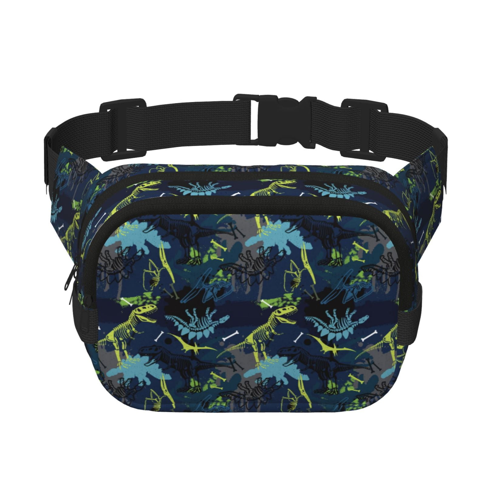 Fuzoiu Cartoon Dinosaur Print Unisex Square Double Layer Waist Bag,Crossbody Fanny Pack Travel Workout Accessory