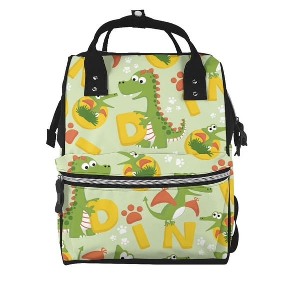 Fuzoiu Cartoon Dinosaurs Print Diaper Bag Backpack,Baby Essentials Travel Tote,Multi function Waterproof Diaper Bag, Travel Essentials Baby Bag - Unisex