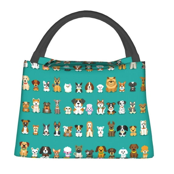 Fuzoiu Cartoon Dogs Print Portable Insulation Lunch Bag,Large Lunch Box,Container Reusable Leakproof Tote for Work, Travel, and Outdoor Activities