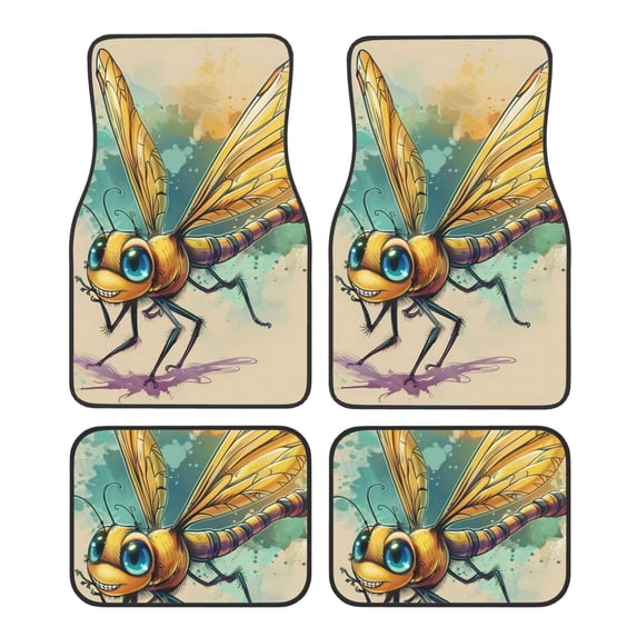 Fuzoiu Cartoon Dragonfly Art Print Carpet Floor Mats for Car,Car Foot Mat Set,Universal Fit 4 Piece Mat Pad Set,Fits Most Cars Trucks Vans Sedans SUV Auto Carpet Mat Se