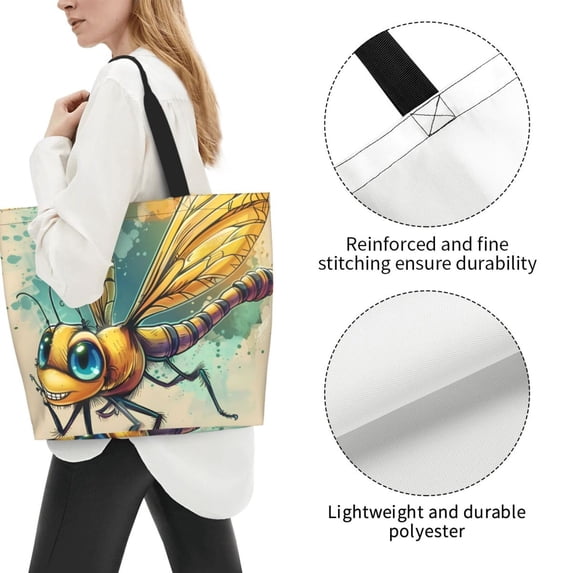 Fuzoiu Cartoon Dragonfly Art Print Tote Bags for Women,Shoulder Bag, Gym Tote,Top Handle Ladies Shoulder Bags for Work Beach Travel and Shopping Grocery