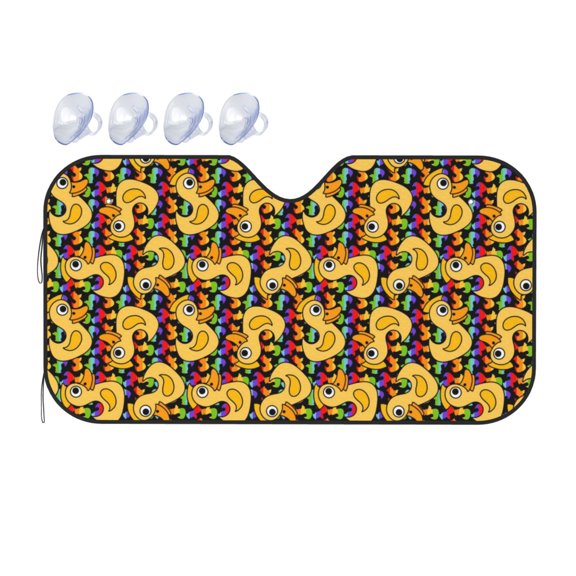 Fuzoiu Cartoon Ducks Print Car Windshield Sunshade,Foldable Reflective Sun Visor,Windshield Sun Shade,UV Rays Sun Visor Shade,Auto Front Sun Shield Shade-Small