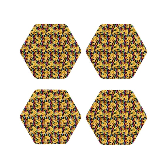 Fuzoiu Cartoon Ducks Print Leather Coasters Set,Drink Coasters Set of 4,for Tabletop Protection, Durable PVC Coasters,Home Décor and Housewarming Gift-Hexagon