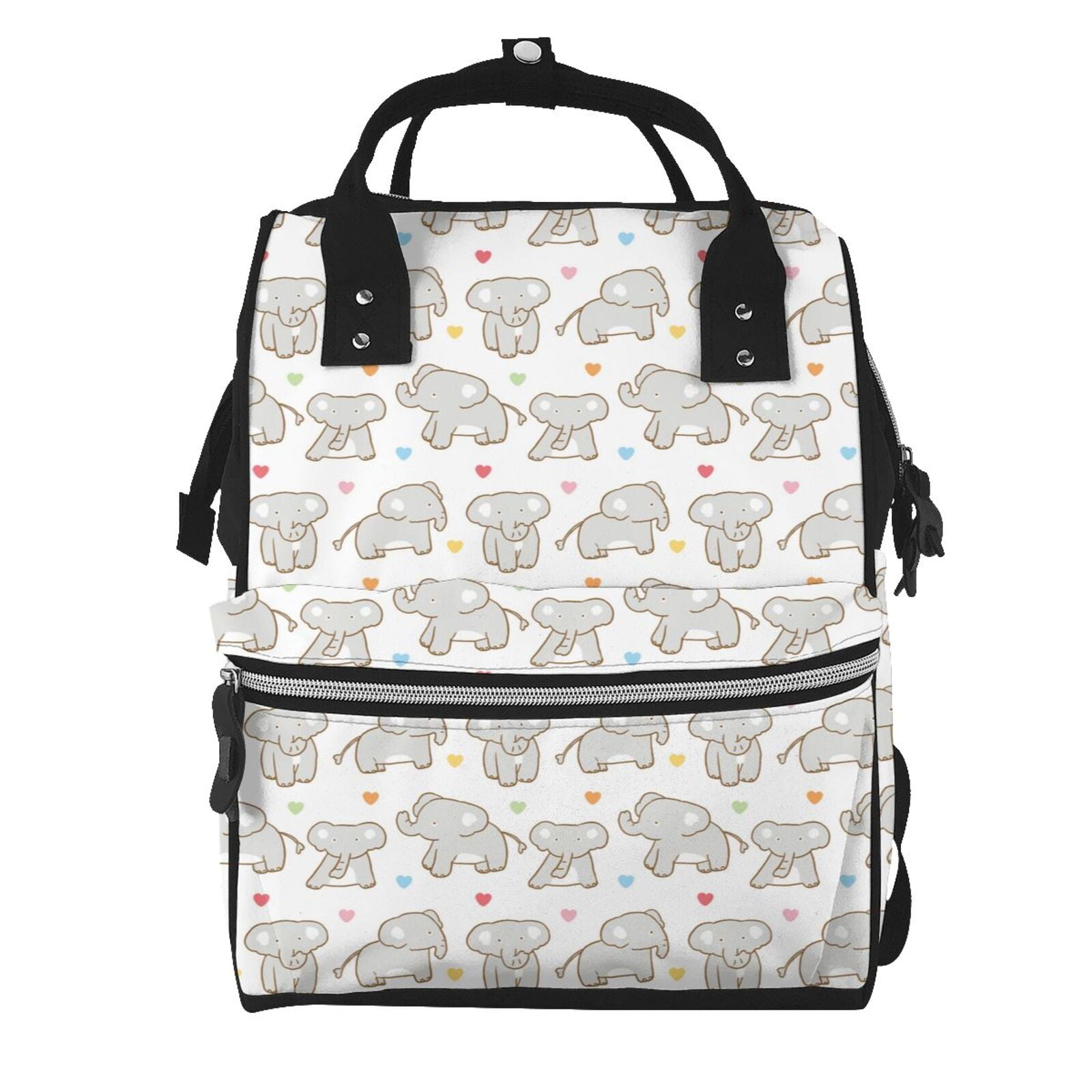 Fuzoiu Cartoon Elephant and Heart Print Diaper Bag Backpack,Baby Essentials Travel Tote,Multi function Waterproof Diaper Bag, Travel Essentials Baby Bag - Unisex