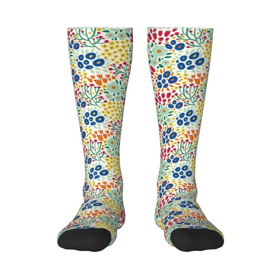 Fuzoiu Cartoon Flowers Print Adult Stockings,Crew Socks,Unisex Fashion Socks, Casual Sports Socks,Comfortable Crew Socks for Everyday Wear and Sports