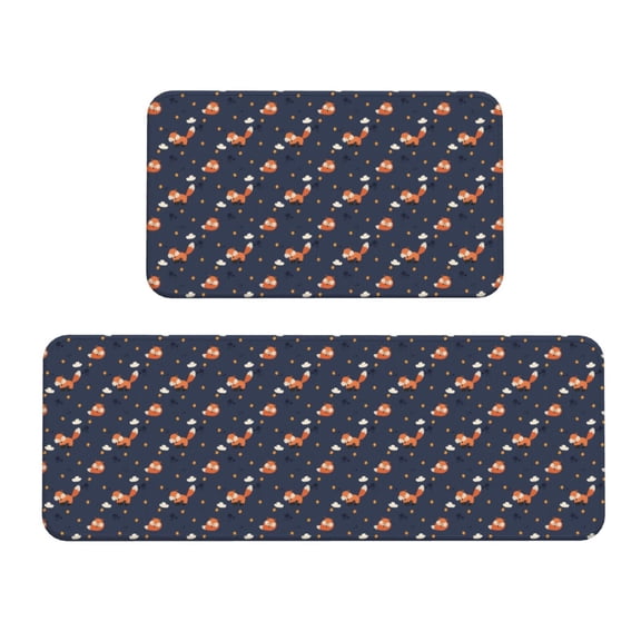 Fuzoiu Cartoon Fox Print Kitchen Floor Mat 2 Sets,Kitchen Rugs and Mats,,Non Skid Waterproof Kitchen Floor Mat for Kitchen,Home Office,Sink,Laundry