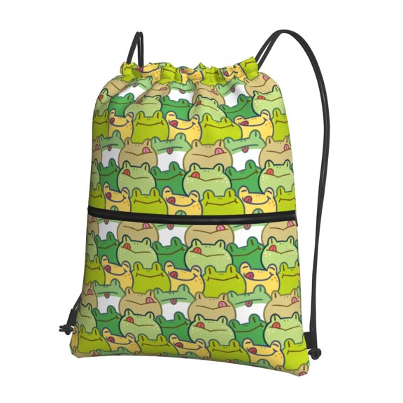 Fuzoiu Cartoon Frog Print Drawstring Backpack Water Resistant String Bag Sports Sackpack Gym Sack for Men Women