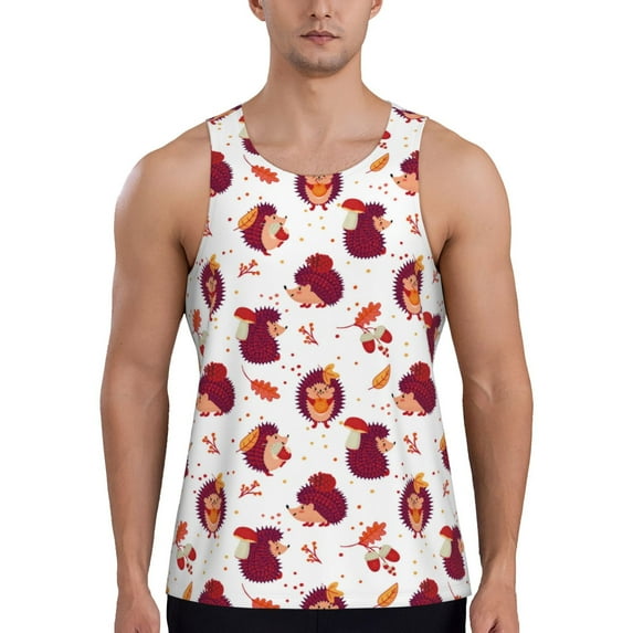 Fuzoiu Cartoon Hedgehogs Print Men's Workout Tank Tops,Sleeveless Gym Shirt Quick Dry,Fitness Bodybuilding T-Shirt,Muscle Athletic Workout Tee-X-Large
