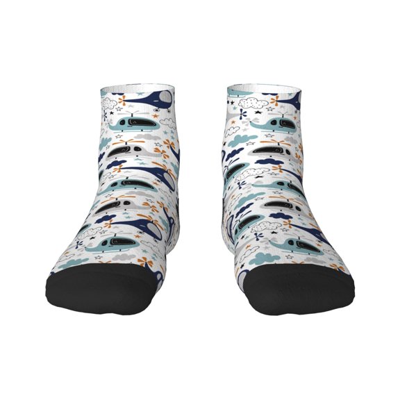 Fuzoiu Cartoon Helicopters Print Adult Socks, Crew Moisture-wicking Socks, Unisex Cushion Crew Socks,Casual Sports Ankle Socks