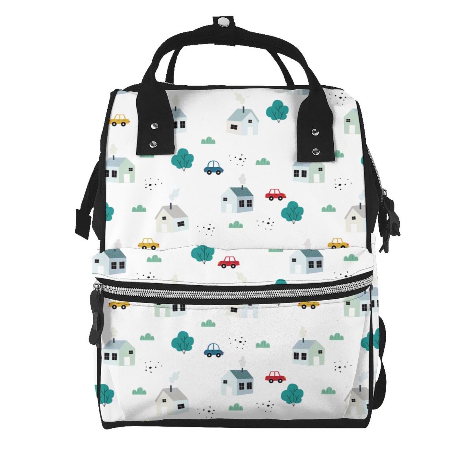 Fuzoiu Cartoon House Car Print Diaper Bag Backpack,Baby Essentials Travel Tote,Multi function Waterproof Diaper Bag, Travel Essentials Baby Bag - Unisex