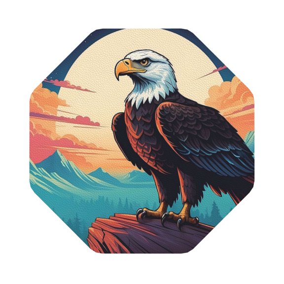 Fuzoiu Cartoon Iceberg Bald Eagle Print Leather Coasters Set,Drink Coasters Set of 6,for Tabletop Protection, Durable PVC Coasters,Home Décor and Housewarming Gift,Octagon