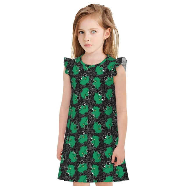 Fuzoiu Cartoon Kawaii Frogs Print Girls' Nightgowns Pajamas Dress,Girls
