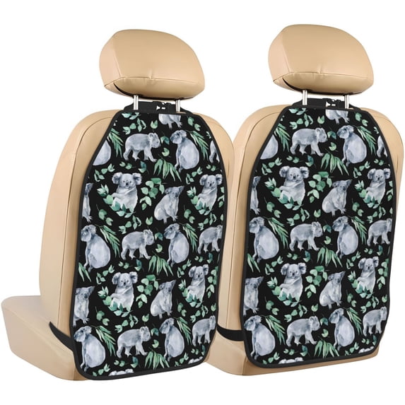 Fuzoiu Cartoon Koala Bear Print 2 Pack Kick Mat Back Seat Protector With 3 Storage Pockets, Universal Car Seat Back Organizer For Kids Pets, Waterproof Backseat Protector For Most Car