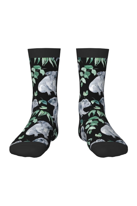 Cartoon Koala Bear Print Kids Socks For Boys Girls,Grip Crew Socks with Non Slip,Lightweight Stretch Crew Socks,Toddlers Crew Boot Socks