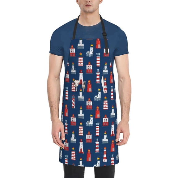 Fuzoiu Cartoon Lighthouse Print Adjustable Waterproof Apron with Pockets,Waterproof Apron for Cooking, Gardening, and Art Projects