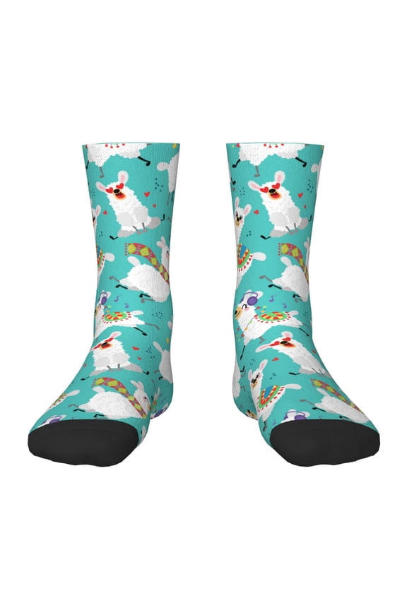Cartoon Llamas Print Kids Socks For Boys Girls,Grip Crew Socks with Non Slip,Lightweight Stretch Crew Socks,Toddlers Crew Boot Socks